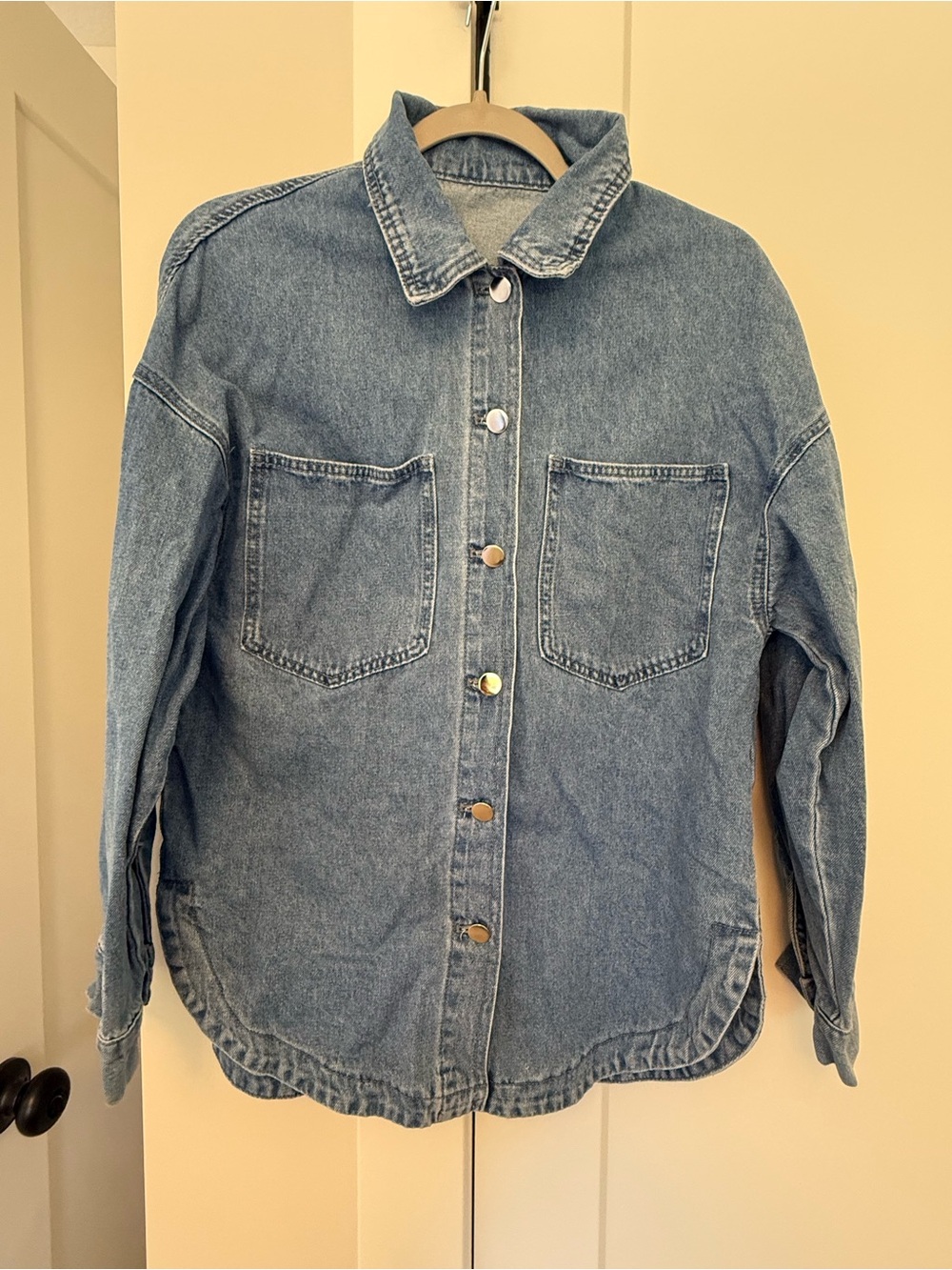 Denim Button-Front Jacket in Light Blue